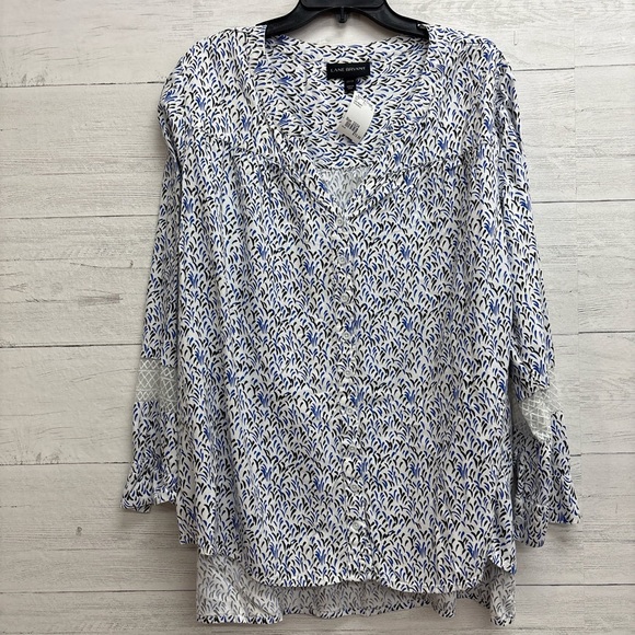Lane Bryant long sleeve white button up blouse with lace on the sleeves. - Picture 3 of 6